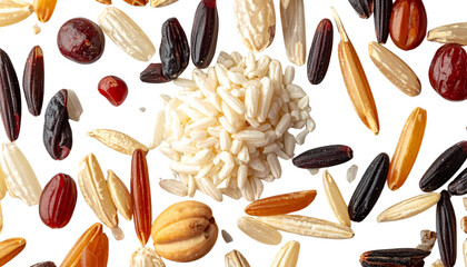 Scattered Rice Berry Seeds, Top-Down View, Minimal Organic Food Concept, Transparent