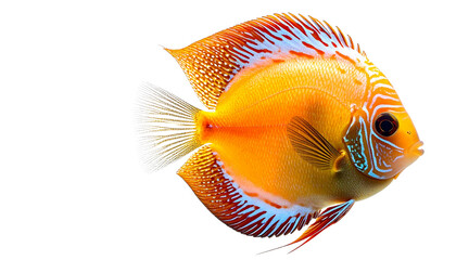 Side View of Baby Discus Fish Displaying Gradient Colors, Aquatic Pet Illustration, Isolated on Transparent
