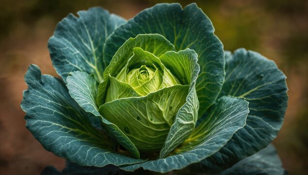 Young green cabbage at peak growth stage, beneficial choice for healthy meals