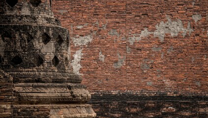 Ancient brick structure in historical site, preservation