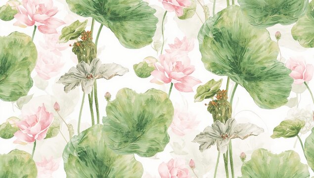 Seamless floral watercolor pattern featuring botanical illustrations, ideal for editorial header backgrounds