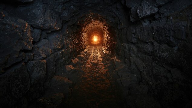 Tunnel illuminated by bright light at the end, suggesting hope and perseverance