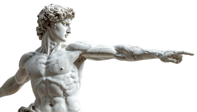 Three-Quarter Perspective of Discobolus Statue, Detailed Musculature and Marble Texture,