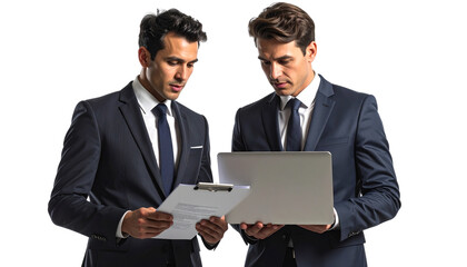 Two Business Professionals Reviewing Documents on Laptop, Office Collaboration Concept,