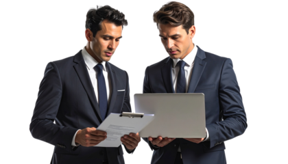 Two Business Professionals Reviewing Documents on Laptop, Office Collaboration Concept,