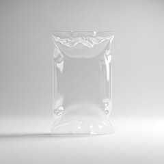 Empty Clear Transparent Plastic Packaging Pouch Mockup on Grey Background