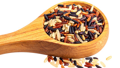 Wooden Spoon Filled with Rice Berry Grains, Natural Ingredient Display, Isolated on Transparent Background.