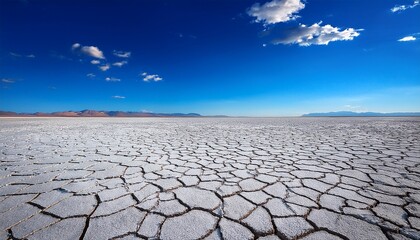 vast cracked salt flat under a vibrant blue sky