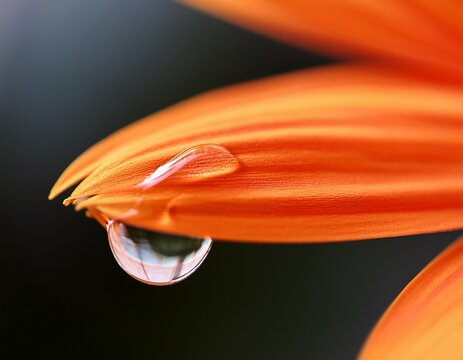 close up of a bright orange flower petal adorned with a glistening water droplet showcasing nature s delicate beauty - Powered by Adobe