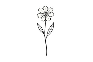 Minimalist black and white outline of a single daisy flower with stem and leaves