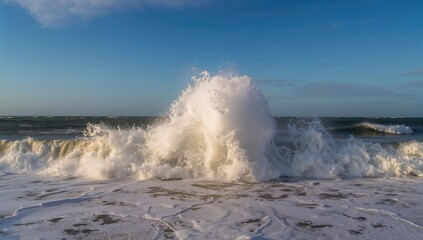 Powerful Ocean Waves Crashing During a Storm at a Summer Beach, Erosion Risk