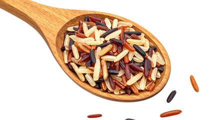 Wooden Spoon Filled with Rice Berry Grains, Natural Ingredient Display, Isolated on Transparent