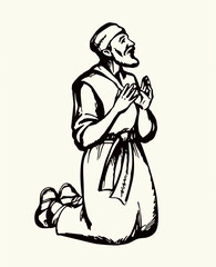 Vector drawing. Jesus healing a man