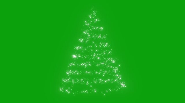 Glitter sparkle animated green screen, 4K Chroma key 3d animation. White shining dust light. Bokeh light lights effect background. Glowing sparkle Christmas tree. Concept: Christmas, party, celebrate