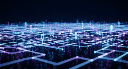Abstract network of glowing lines and shapes representing data flow and connectivity