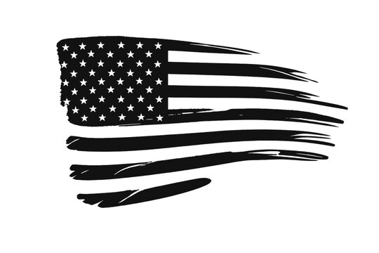 Grunge distressed American flag design with stars and stripes in black and white style