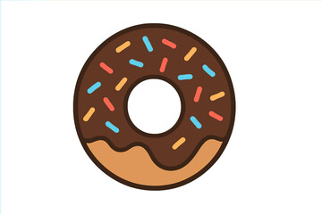 Obraz premium Sweet glazed pastry ring with dark chocolate frosting and multicolored candy sprinkles isolated on white