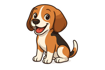 Adorable happy sitting Beagle puppy dog character with tongue out and smiling face