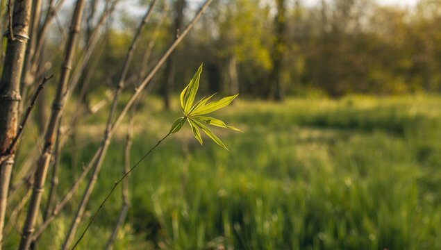 Close-up of a green leaf on a dried bamboo plant, showcasing resilience in arid conditions