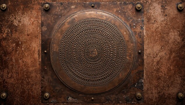 Copper plate texture showcasing a circular design, ideal for editorial header background