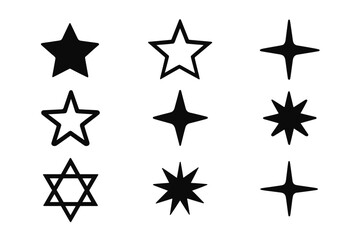 Obraz premium Assortment of classic and modern star shapes, sparkle icons, and geometric symbols in black silhouette