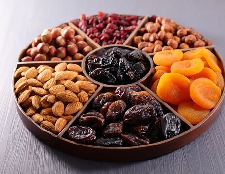assorted dried fruits and nuts - Powered by Adobe
