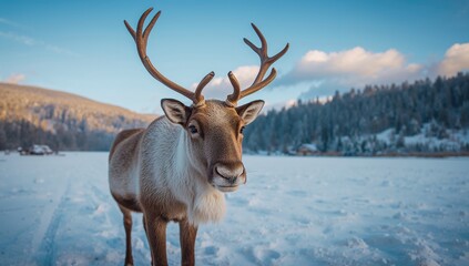 Obraz premium Reindeer at a farm during winter, highlighting seasonal change