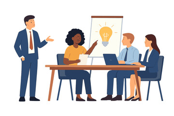 Obraz premium Diverse business colleagues brainstorming innovative financial ideas during a corporate meeting