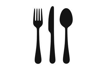 Minimalist black silhouette of fork knife and spoon cutlery set for food service design