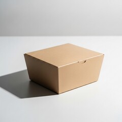 Closed Brown Kraft Cardboard Box on a Clean White Surface with Shadow