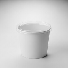Empty White Round Plastic Food Storage Container with Transparent Lid