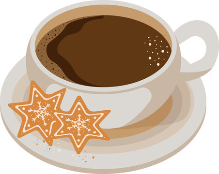 Coffee with Gingerbread Star Cookies Illustration