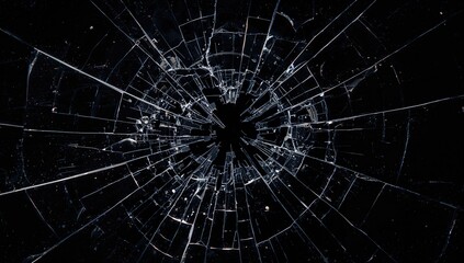 Cracked glass and mirror on a dark surface, highlighting fragility and reflection
