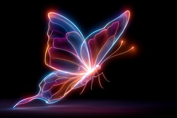 Butterfly artwork glowing with vibrant neon colors against a dark background