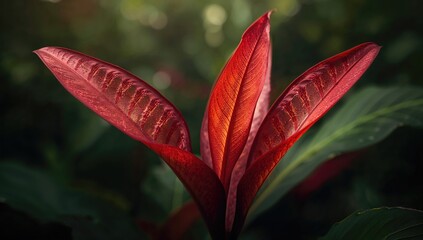 Fototapeta premium The rare tropical plant Red Butterfly Wings mimics flying butterflies with its leaves, highlighting preservation