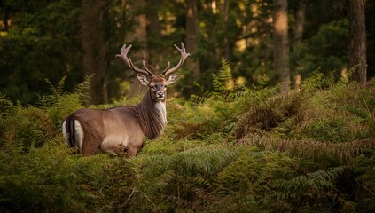 Stag Fallow Deer in a Natural Habitat, observing seasonal change