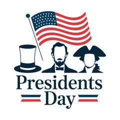 Patriotic Presidents Day Celebration Honoring Lincoln and Washington with American Flag and Symbolic Hats Illustration