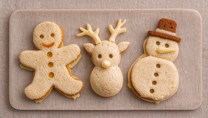 Christmas-themed cheese sandwiches shaped like festive symbols, playful food idea for kids' holiday meals