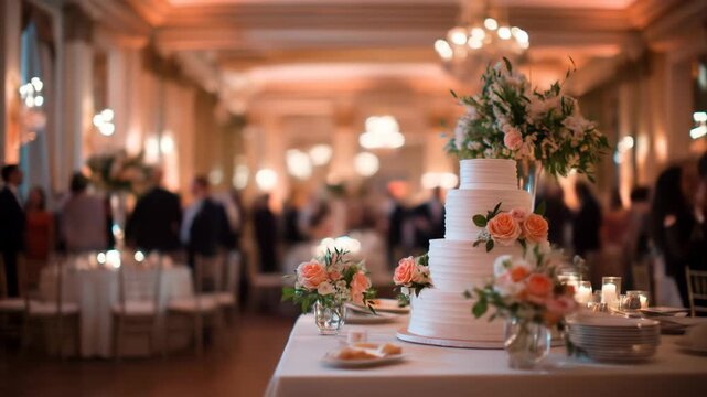 Elegant celebration cake with floral decor wedding reception party