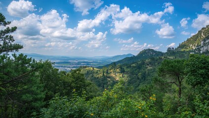 Obraz premium High-altitude panoramic landscape of a mountainous region, showcasing natural beauty and elevation