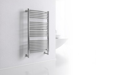 Metal towel rack in a contemporary bathroom setting, functional accessory for organization