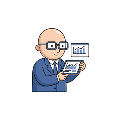Professional businessman analyzing data on a digital tablet, showcasing financial growth and market trends with visual graphs for strategic decision-making and operational planning