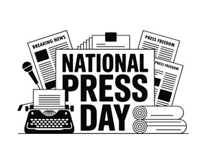 Celebrating National Press Day Illustration of Media Tools and Newspapers Promoting Journalism Advocacy and Freedom
