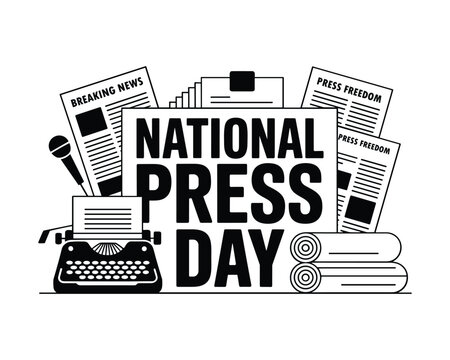 Celebrating National Press Day Illustration of Media Tools and Newspapers Promoting Journalism Advocacy and Freedom