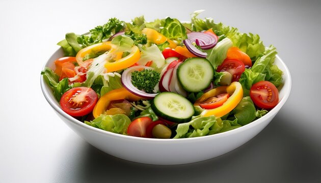 a colorful mixed vegetable salad in a white bowl fresh ingredients presented with simplicity and elegance