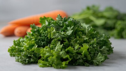 Fototapeta premium Salad featuring indistinct carrots in the background, reflecting a fiber-dense choice