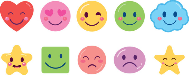 Cute colorful emoji faces set for kids design face smile emoji doodle icon sticker set