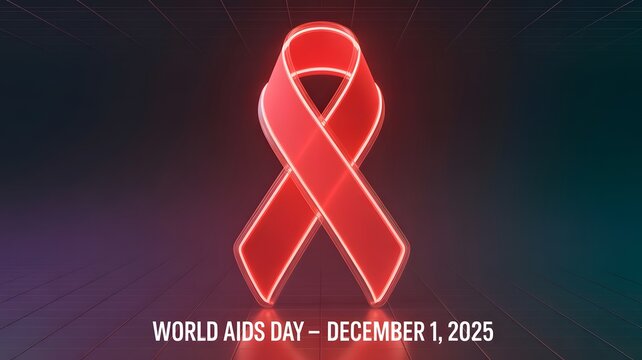 Red ribbon symbol for world aids day 2025 global awareness campaign.