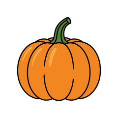 Vibrant orange pumpkin with green stem, perfect for autumn and Halloween designs.