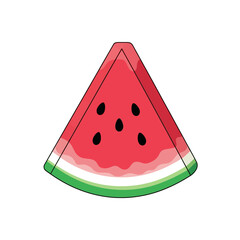 A vibrant slice of watermelon with black seeds and green rind.